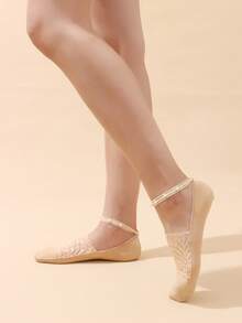 1/4 双装女士时尚低帮隐形袜，低帮隐形踝袜，珍珠镶嵌系带后跟，适合日常穿着 - 彩色 - 查看 7