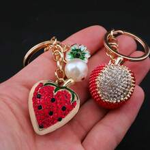 1 chiếc móc khóa/phụ kiện trang trí túi xách hình trái cây giả đính đá lấp lánh dễ thương: dứa, dâu tây, thanh long, vải. - Nhiều màu - Xem 9