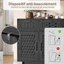 ZSSWSS Kitchen Sideboard With 3 Drawers And 3 Doors Made Of Rattan, Natural Weave Pattern, Rustic Vintage Style, 108 X 40 X 80 Cm, For Living Room And Kitchen, Natural Finish - Black - View 9
