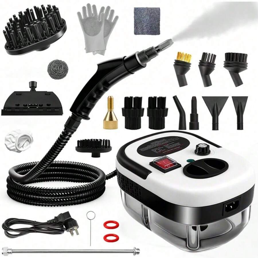 Handheld Steam Cleaner, 2500W Portable Steam Cleaner With 1200ml Tank & 6 Adjustable Settings – Fast 15-Second Heating, 221°F High-Pressure Steam For Auto Detailing, Grease Removal, Tile & Grout Cleaning – Heavy-Duty, Chemical-Free, White - 美規A型插(110-127V) - 查看 1