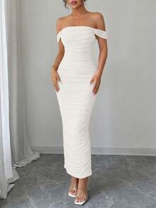 Women's Summer Dresses Off The Shoulder Dress Ruched Bodycon Sleeveless  Evening Elegant Dresses Wedding Guest Graduation  Cocktail Club Party White Maxi Dresses - 白色 - 查看 3