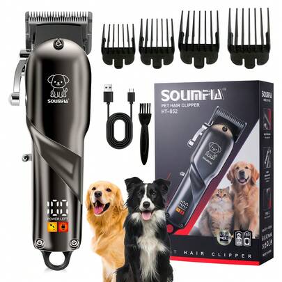 ENSSU Electric Pet Grooming Clipper For Dogs & Cats, Professional Pet Hair Trimmer, Low Noise Rechargeable Cordless Design, Stainless Steel Blades, Includes 4 Comb Attachments, Long Battery Life, Pet Supplies