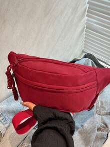 1个纯色尼龙腰包，休闲斜挎腰包，轻便臀包，简约单肩包，配有可调节肩带，适合男孩/女孩/青少年/学生/年轻人，可用于旅行/健身/跑步/日常穿搭 - 彩色 - 查看 14