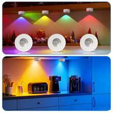Bộ 3 đèn LED tường RGB động sử dụng 3 pin AA, đèn bậc thang cảm biến chuyển động có điều khiển từ xa, có thể điều chỉnh độ sáng, gắn nam châm, thích hợp cho cầu thang, hành lang, phòng ngủ, nhà bếp, quầy bar. - Gói 3 cái - Xem 1