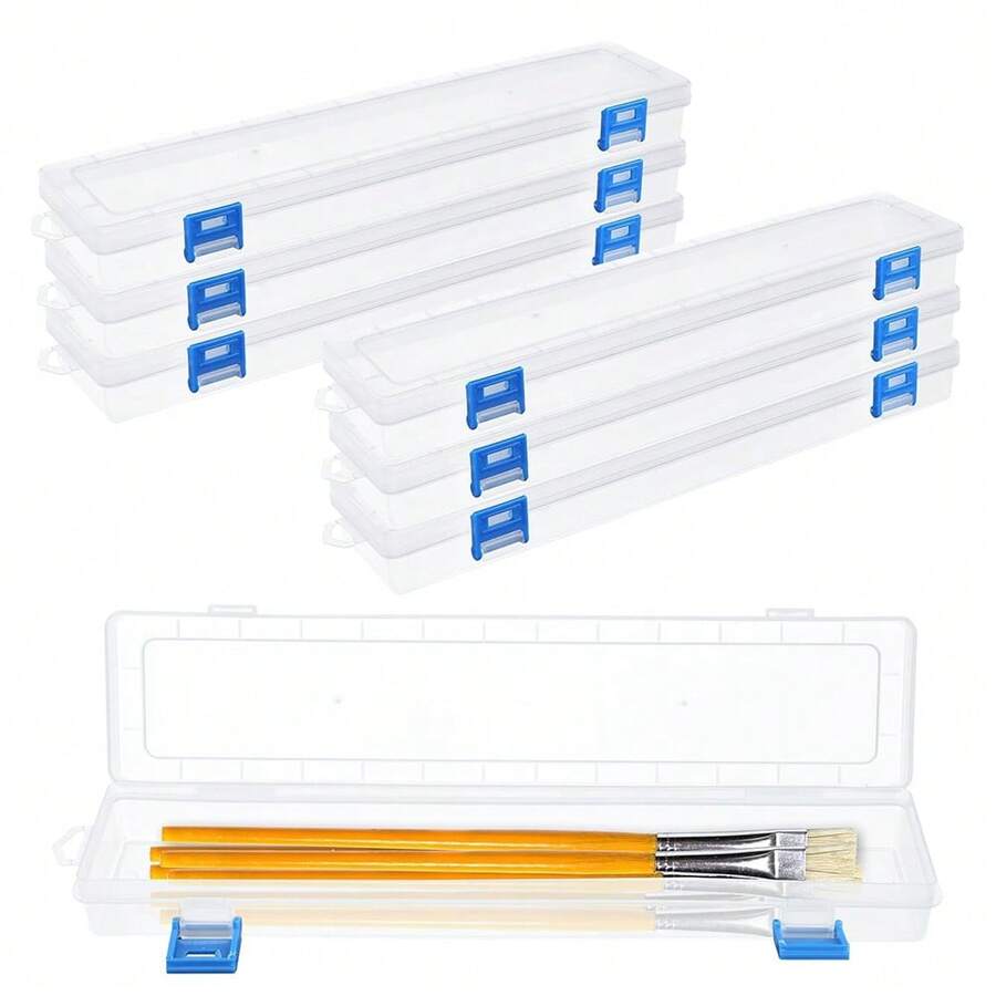 6Pcs Plastic Paint Brush Storage Box,13 Inch Clear Paint Brush Holder Drawing Pen Container With Buckle Plastic Paint - Multicolor - View 1