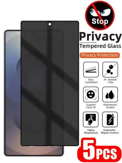 5pcs/Pack Galaxy S26 S25 S24 Ultra, A57, A56, A37, A27, A17, A07 And Other Android Phone Models Anti-Spy Tempered Glass Screen Protector, Compatible With Huawei/Honor, Anti-Scratch, Anti-Shatter, Not Support Fingerprint Unlock, Easy To Apply And Durable