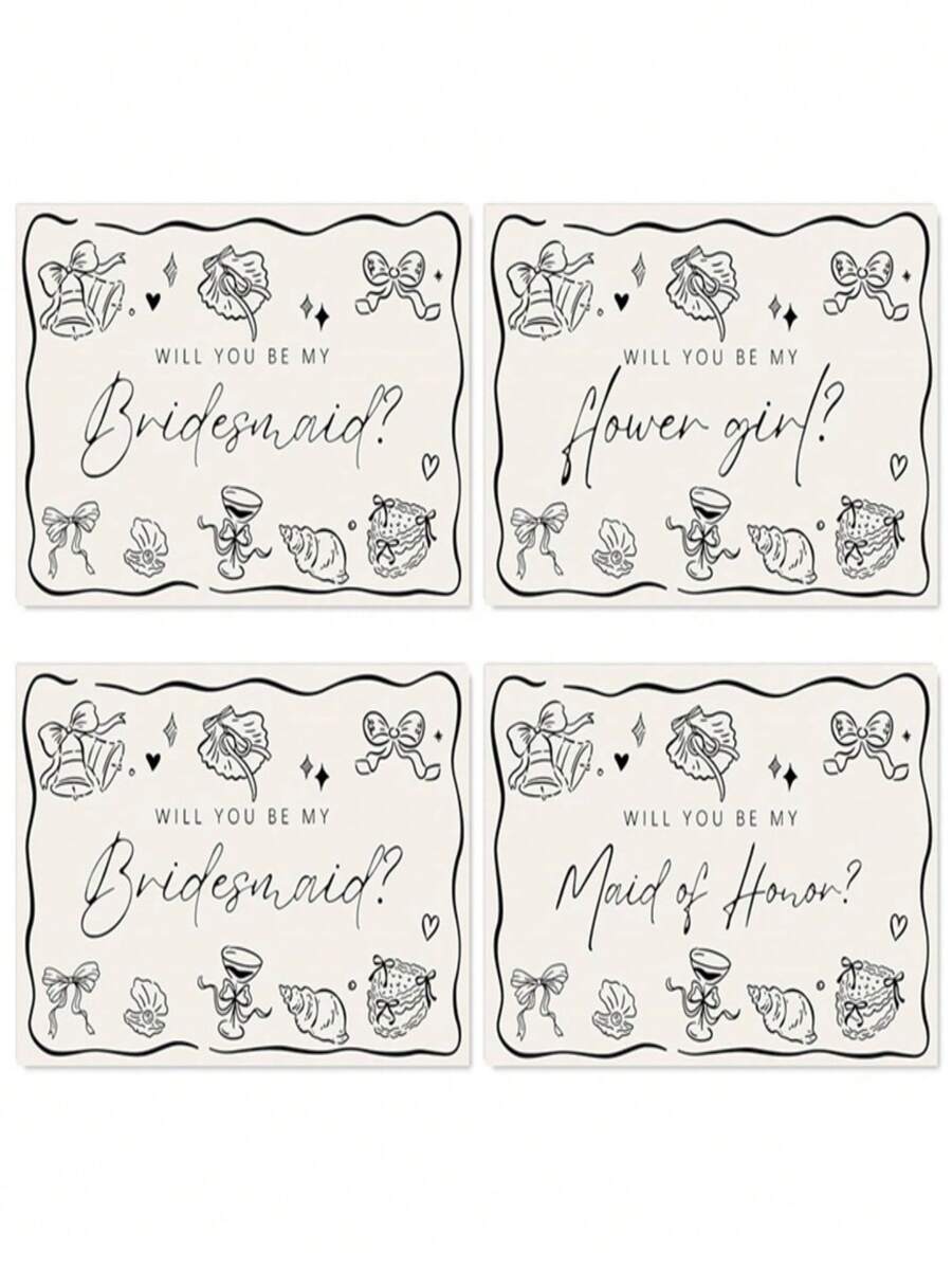 24张/包，12张卡片+12个信封+贴纸，新娘及伴娘邀请卡，婚礼派对用品，空白新娘及伴娘卡片，适用于婚礼及伴娘派对 - 多色 - 查看 1