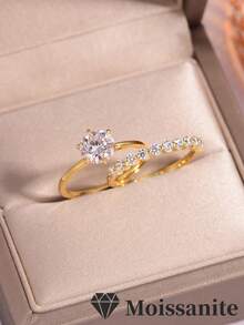 Bộ 2 chiếc nhẫn bạc S925 đính đá Moissanite 1.2CT, thiết kế tinh tế, có thể xếp chồng lên nhau, thích hợp làm quà tặng đính hôn, cưới, đeo hàng ngày, mùa cưới hoặc quà tặng ngày lễ. - Nhiều màu - Xem 1