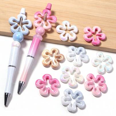 5pcs Gradient Cream Color Large Acrylic Hand Painted Hollow Flower Base With Holes DIY Phone Chain, Keychain, Earring Jewelry Making Decor Accessories