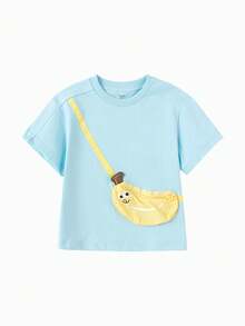 Balabala Kids' Unisex Summer Short Sleeve T-Shirt With Crossbody Pouch Detail; Toddler Boys Girls Casual Top New Style - Ice Blue - View 4