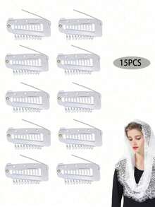 50个/20个/15个/10个/6个/3个 热销发夹 帽子头纱围巾固定夹 假发发片弹性BB夹 - 銀色 - 查看 11
