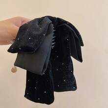 1pc Velvet Rhinestone Triple Bow Hair Claw - Black - View 6