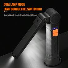 1pc Magnetic Foldable Multi-Functional Flashlight, Rechargeable Professional Car Repair Work Light, 360° Rotatable, Tail Magnet - Multicolor - View 3