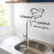 1 miếng dán tường hình mũ đầu bếp và phong cách Pháp lãng mạn để trang trí phòng, decal dán tường bằng vinyl, nhãn dán có thể tháo rời, nhãn dán trang trí tường làm đẹp cho không gian nhà. - Phong cách Pháp lãng mạn và Mũ đầu bếp - Xem 3