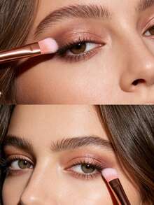 3件套金色化妆刷套装，包含眼影刷、长柄多功能塑料刷、眼线刷、斜角眼线刷，专业化妆刷，家用/户外男女通用 - 金色 - 查看 9