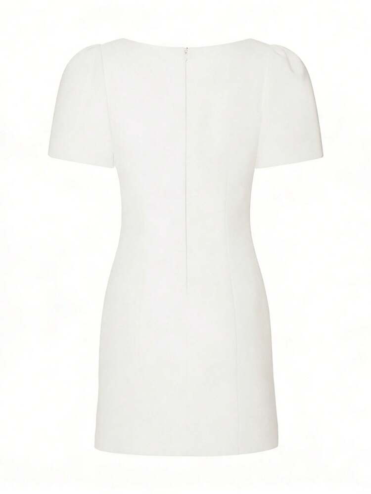 Nuevo vestido de mujer de unicolor, elegante y casual, de tela tejida con cremallera, adecuado para eventos nocturnos, oficina y uso diario en primavera temprana y verano blanco - Blanco - Añade 8