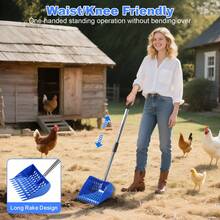 2-In-1 Chicken Manure Shovel And Rake, Ergonomically Gripped, With Handle, Used For Cleaning Chicken Coops And Pet Waste, Durable Sand Screen Garbage Shovel For Chicken Coops And Small Farm Animals, Adjustable Length (45in-70in) - A - View 2