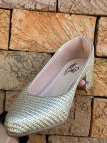 Women's Medium Block Heel Pump With Pointed Toe, Comfortable, Dressy, Casual, And Modern. - Gold - View 3