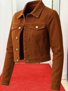 Women's Denim Jacket, Long Sleeves, Frayed Colors, Premium Line - Đất nung. - Xem 1