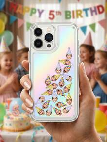 Funda de teléfono personalizada con foto facial, gorro de fiesta de cumpleaños personalizado con patrón triangular y forma de cara, funda de protección para teléfono, funda de teléfono transparente iridiscente personalizable con foto y texto, regalo de cumpleaños único, adecuado para familia y amigos. - Multicolor - Ver 17