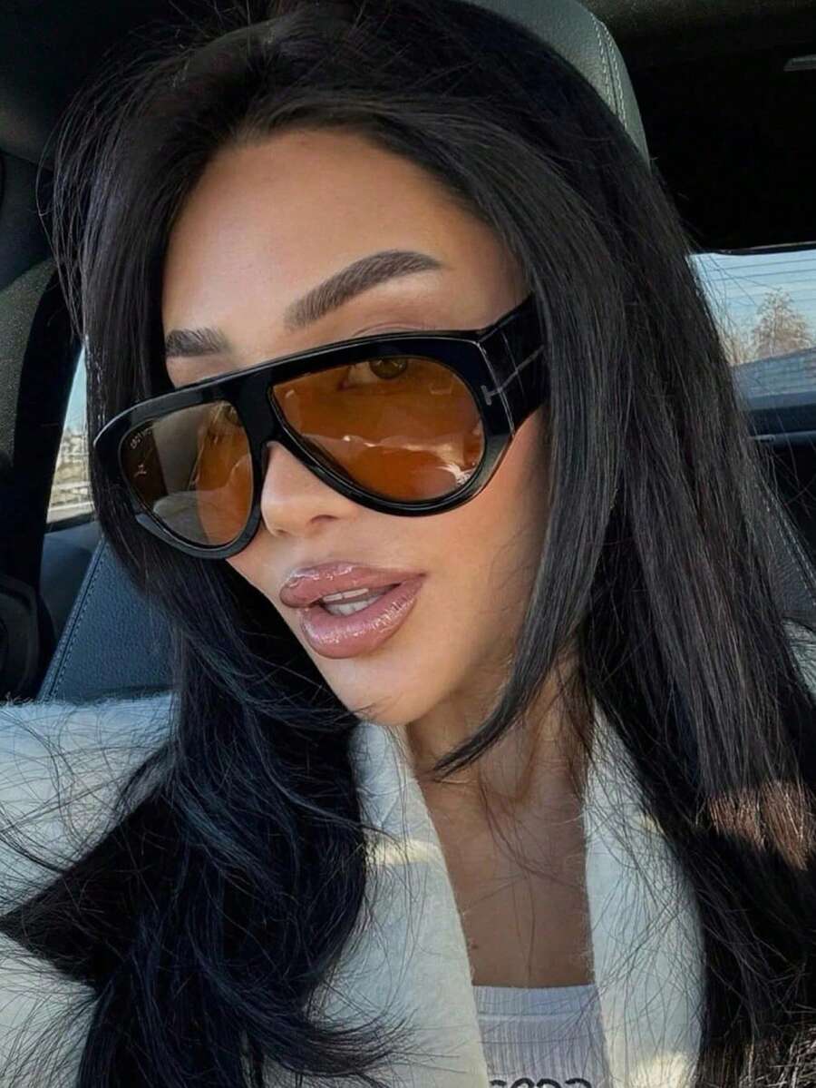 1副复古青蛙造型超大眼镜，适合家庭出游、旅行、海滩、音乐节和日常时尚配饰。 - 黑框茶片 - 查看 1