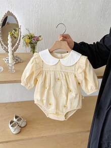 Baby Girls' Floral Ruffled Collar Romper, Spring - Apricot - View 2