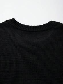 Men's Casual Street Style Graphic Distressed Fringe Loose Fit Lightweight Crew Neck Short Sleeve Knit Sweater, Black, Spring/Summer - Black - View 9