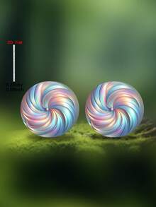 1 par de pendientes de botón acrílicos con diseño plano y colorido de remolino, joyería de estilo minimalista elegante para mujeres, adecuados para uso diario y festivo - vistoso - Ver 2