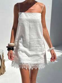 100%纯棉夏季轻薄度假沙滩连衣裙，白色，适合派对和约会 - 白色 - 查看 7