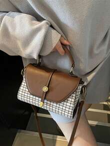 Faux Leather & Fabric Striped Mini Handbag & Crossbody Bag For Women - Multicolor - View 10