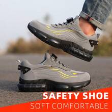 Ding gu Safety Shoes Industrial Safety Shoes Safety Boots Function Trainers Outdoor Work Shoes Men's Puncture Proof Steel Toe Anti-Smash Non-Slip Shock Absorbing Work Safety Shoes - 灰色 - 查看 2