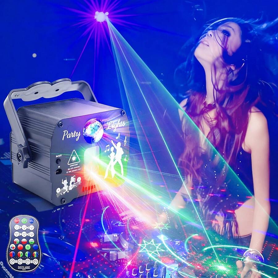 DJ迪斯科球灯、派对灯、投影灯，支持声控和遥控，适用于派对、酒吧、KTV、生日、婚礼、圣诞节、舞会等场合，也可作为小礼物赠送。