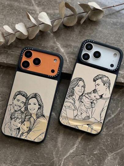 Funda de teléfono personalizada con dibujo de línea y espejo a prueba de golpes, compatible con iPhone 17/16/15/14/13/12/11 Pro Max, funda de teléfono con espejo plateado enchapado, diseño de moda, perfecta para familia, parejas, amigos y retratos personales, fotos de mascotas, regalo de aniversario