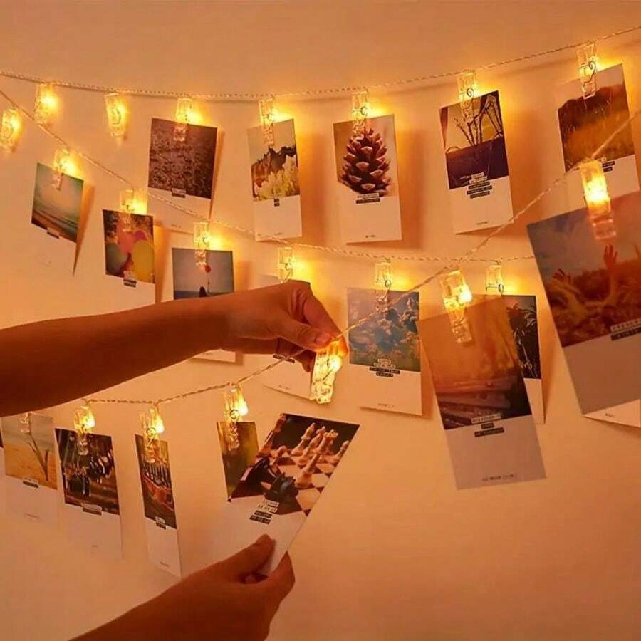 1pc 3.28ft 10led/9.84ft 20led Light Battery Powered Decorative Light String Peg String Lights(Battery Not Included),Perfact For Indoor Decor/Holiday/Birthday/Party/Room Decor