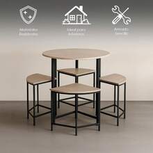 Conjunto de mesa y sillas de comedor para cocina, sencillo y duradero, que incluye 1 mesa redonda y 4 taburetes. - Café integral - Ver 1