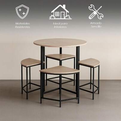 Conjunto de mesa y sillas de comedor para cocina, sencillo y duradero, que incluye 1 mesa redonda y 4 taburetes.