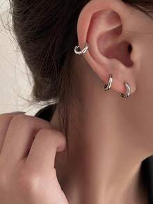 6件套不锈钢基础款耳环，8毫米/10毫米/12毫米耳环套装，女士款 - 銀色 - 查看 11