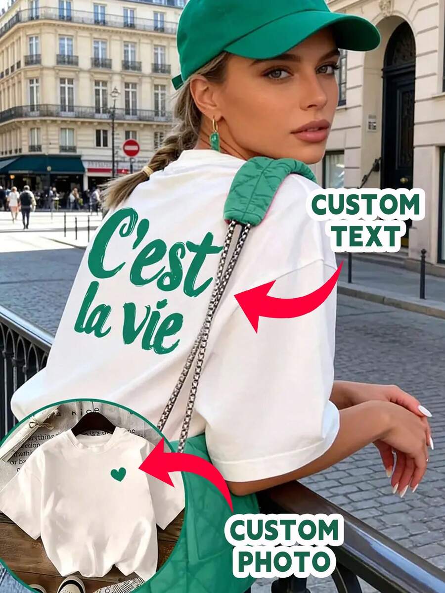 Custom Women's T-Shirt - Design Your Own Personalized Printed Tee By Adding Your Own Image & Text Customized Women T-Shirt - Add Your Own Photo, Logo, Text To Design Personalized Printed Casual Tee - White - View 1