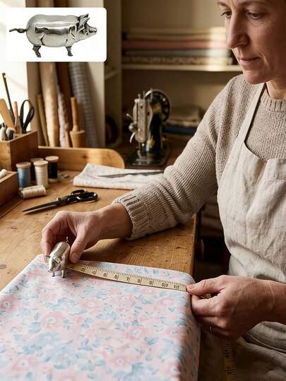 复古小猪造型卷尺，迷你便携式伸缩缝纫卷尺，可爱金属小猪卷尺，适用于裁剪、手工制作、人体测量，是缝纫爱好者和手工艺者的独特礼物