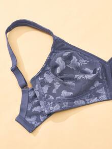 Plus Size Wireless Soft & Comfortable Jacquard Full Coverage Everyday Bra Without Padding - Dusty Blue - View 9