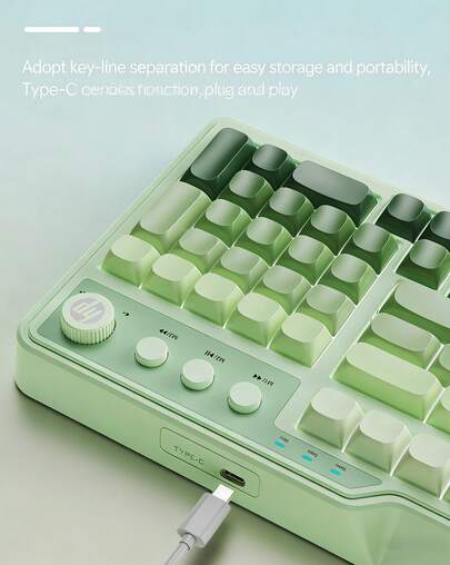 HP 薄膜鍵盤 機械手感 鍵盤漸層側刻 有線 矽膠鍵盤 漸層 球形鍵帽 99鍵 GB燈 側刻 電競遊戲有線桌上型筆記型電腦專用