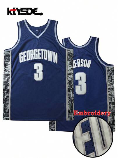 KTYSDE เสื้อบาสเกตบอลย้อนยุคสำหรับผู้ชาย #3, ปักตัวอักษร Georgetown, เสื้อกีฬาแขนกุดทรงหลวม เหมาะสำหรับบาสเกตบอลโรงเรียน, การแข่งขัน, การวิ่งออกกำลังกายในฤดูใบไม้ผลิ