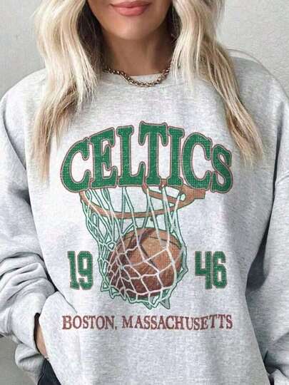 [Sporty Sweatshirt]Boston Basketball Vintage Shirt, Celtics 90s Basketball Graphic Tee, Retro For Women And Men Basketb-Plus Size Loose-Fitting Crew Neck Sweatshirts - Unisex Fall & Winter Clothing For Daily Wear & Casual Gatherings