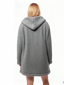 HBD Women's Teddy Overcoat With Open Pocket SBT-002 - Cinza - 查看 2