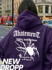 Spider Print Hoodie, Gothic Dark Drakwear, Unisex Men's And Women's Sweatshirt, 100% Cotton, Premium Streetwear, New Release, Immediate Shipping, Various Colors!! - 紫色 - 查看 1