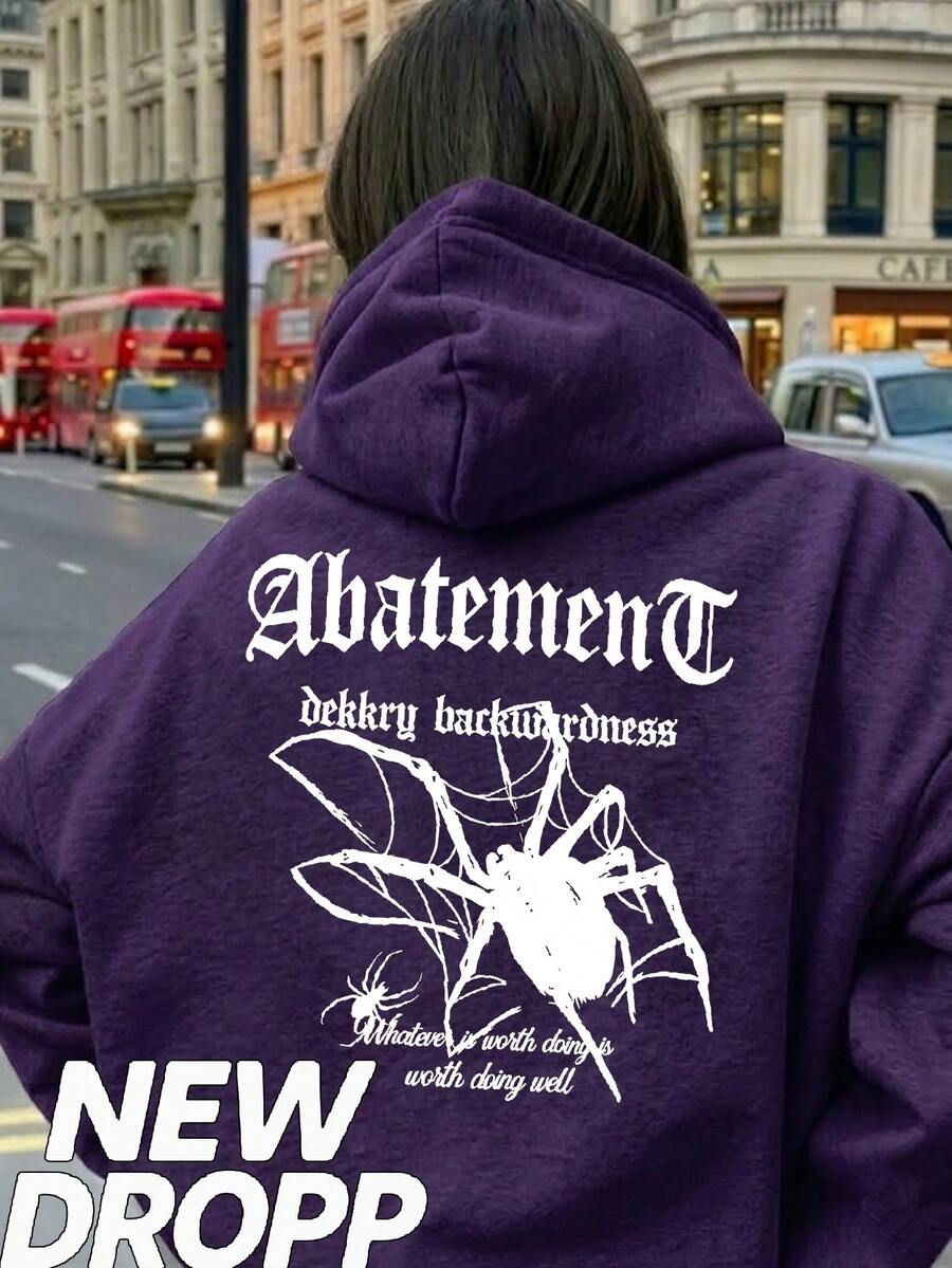 Spider Print Hoodie, Gothic Dark Drakwear, Unisex Men's And Women's Sweatshirt, 100% Cotton, Premium Streetwear, New Release, Immediate Shipping, Various Colors!! - 紫色 - 查看 1