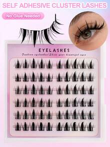 60pcs C-Curl Self-Adhesive Fluffy False Eyelash Clusters, Create Manga-Style Voluminous Effect, DIY Lash Extension, Delicate & Lightweight, Reusable, Individual Cluster Design, Easy Application, No Sticky Residue, No Manual Gluing Required - Black - View 5