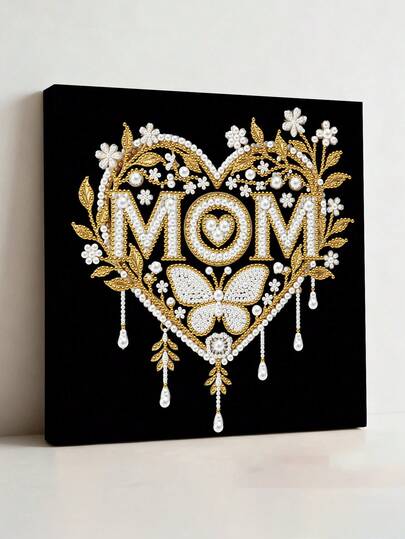 1 pieza Pintura de perlas 5D hecha a mano, regalo del Día de la Madre, San Valentín, Feliz cumpleaños Texto de pintura de perlas, arte de pegatinas artesanales para niños, decoración creativa, decoración interior, adorno de escritorio, regalo festivo, regalo sorpresa