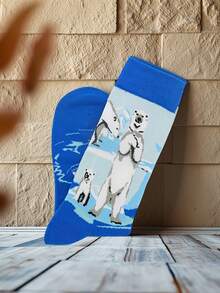 1 đôi tất nam dài đến bắp chân, họa tiết gấu Bắc Cực, thích hợp để mang hàng ngày. - Nhiều màu - Xem 6