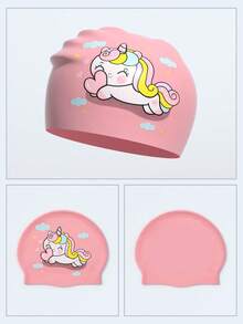 Unicorn Children's Silicone Swim Cap, Comfortable Waterproof Hair Protection Swimming Cap For Pool - Baby Pink - View 2